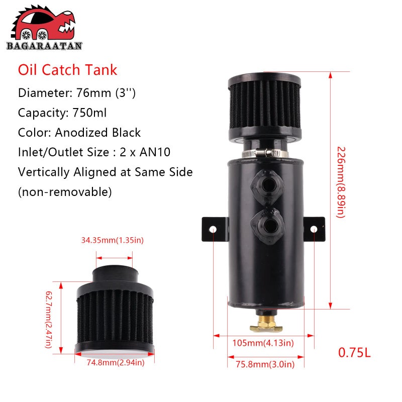 BAGARAATAN 10AN Baffled Oil Catch Can Breather Can with Drain Valve 750ML Bundle and 10FT 10AN 5/8'' Fuel Line Fitting Kit Nylon Braided CPE Oil Hose - Image 2